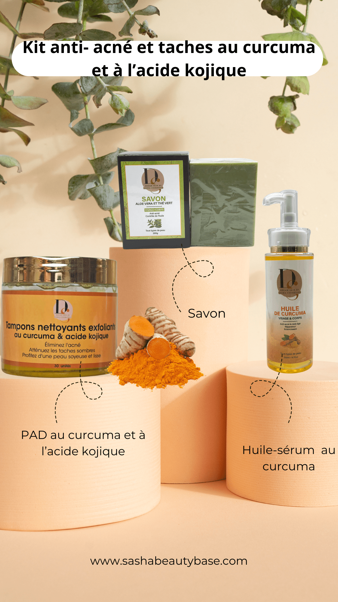 KIT ANTI - ACNÉ ET ANTI - TACHES AU CURCUMA ET AU KOJIQUE - DREAM SKIN by Sasha Cosmetics